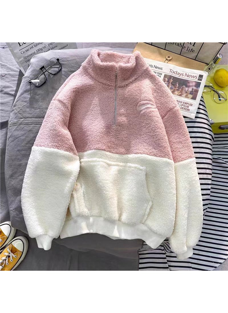 Color Blocked High Collar Sweater Rose Red