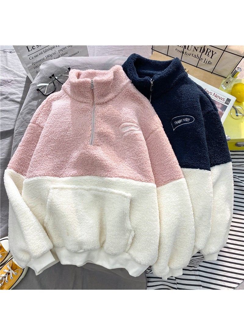 Color Blocked High Collar Sweater Rose Red