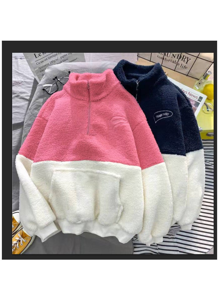 Color Blocked High Collar Sweater Rose Red