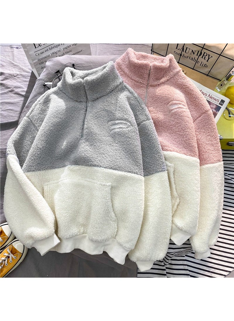 Color Blocked High Collar Sweater Pink