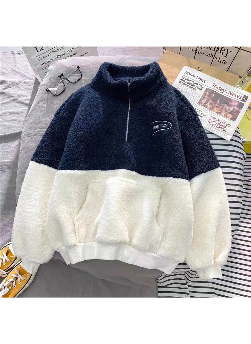 Color Blocked High Collar Sweater Navy blue