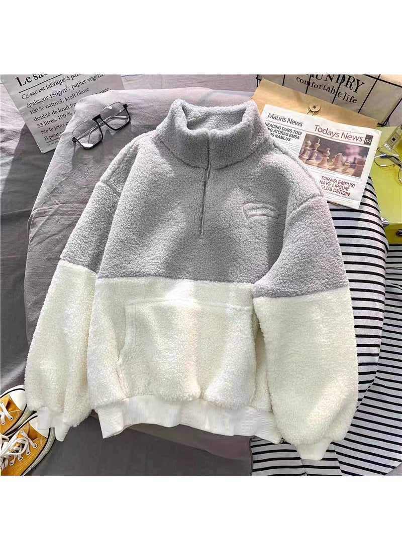 Color Blocked High Collar Sweater Gray