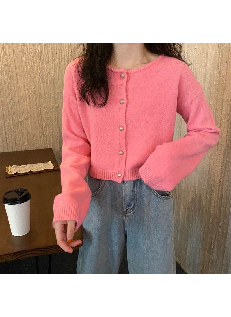 2023 Spring Autumn Casual Cropped Cardigan Candy Colors Apricot