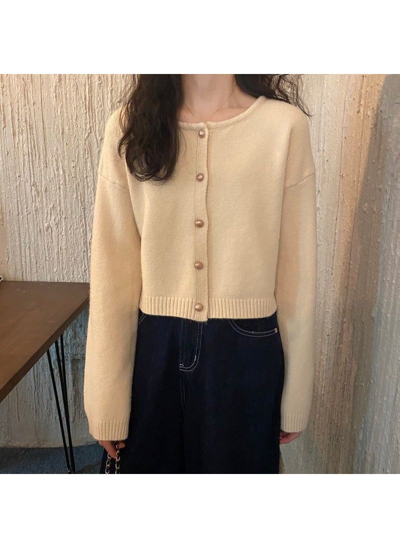 2023 Spring Autumn Casual Cropped Cardigan Candy Colors Apricot