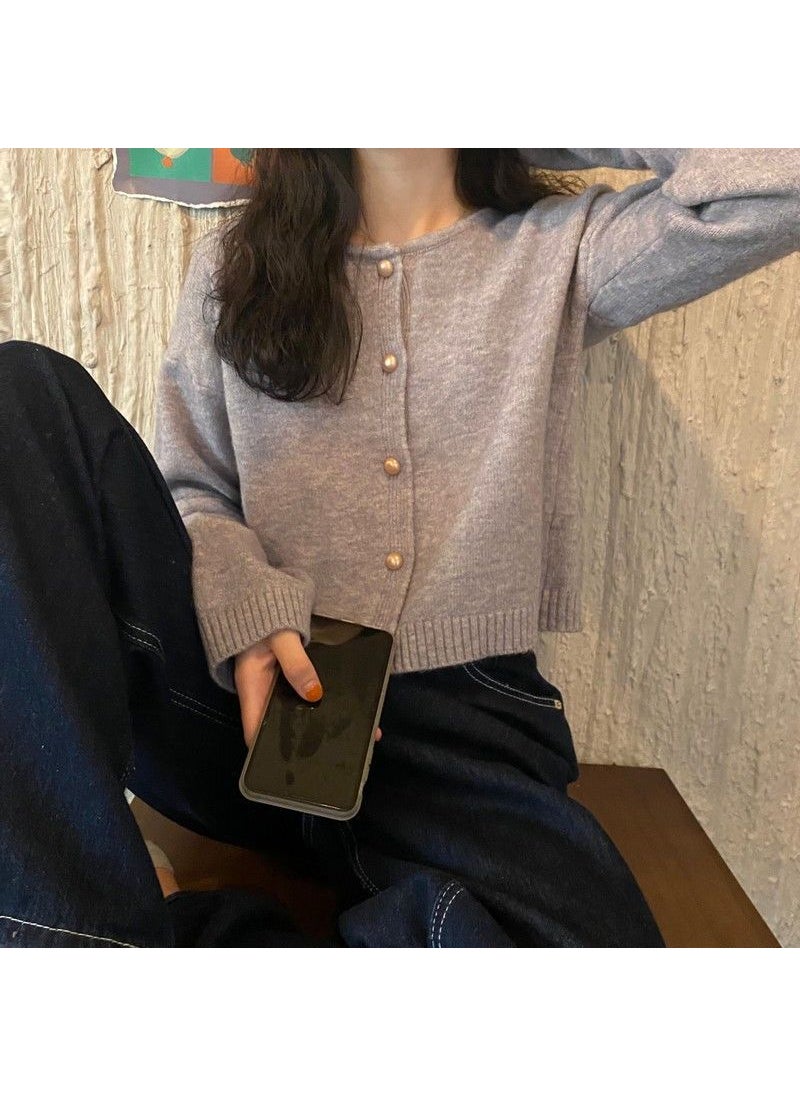 2023 Spring Autumn Casual Cropped Cardigan Candy Colors Apricot