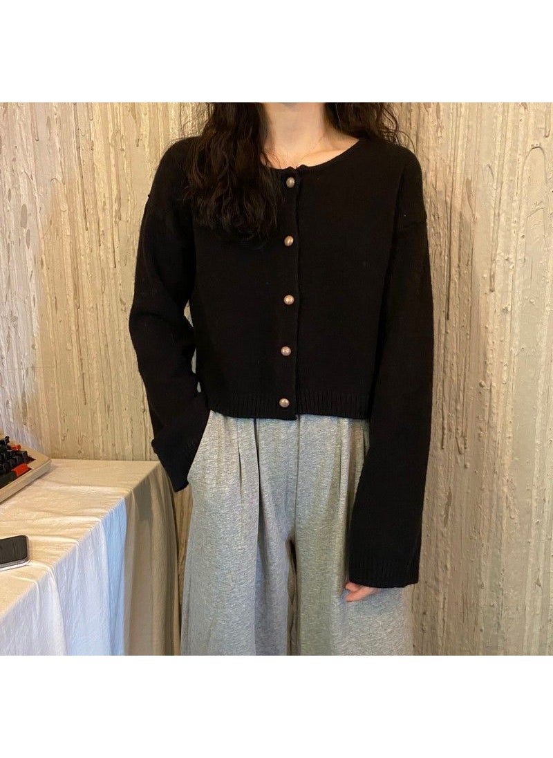 2023 Spring Autumn Casual Cropped Cardigan Candy Colors Apricot