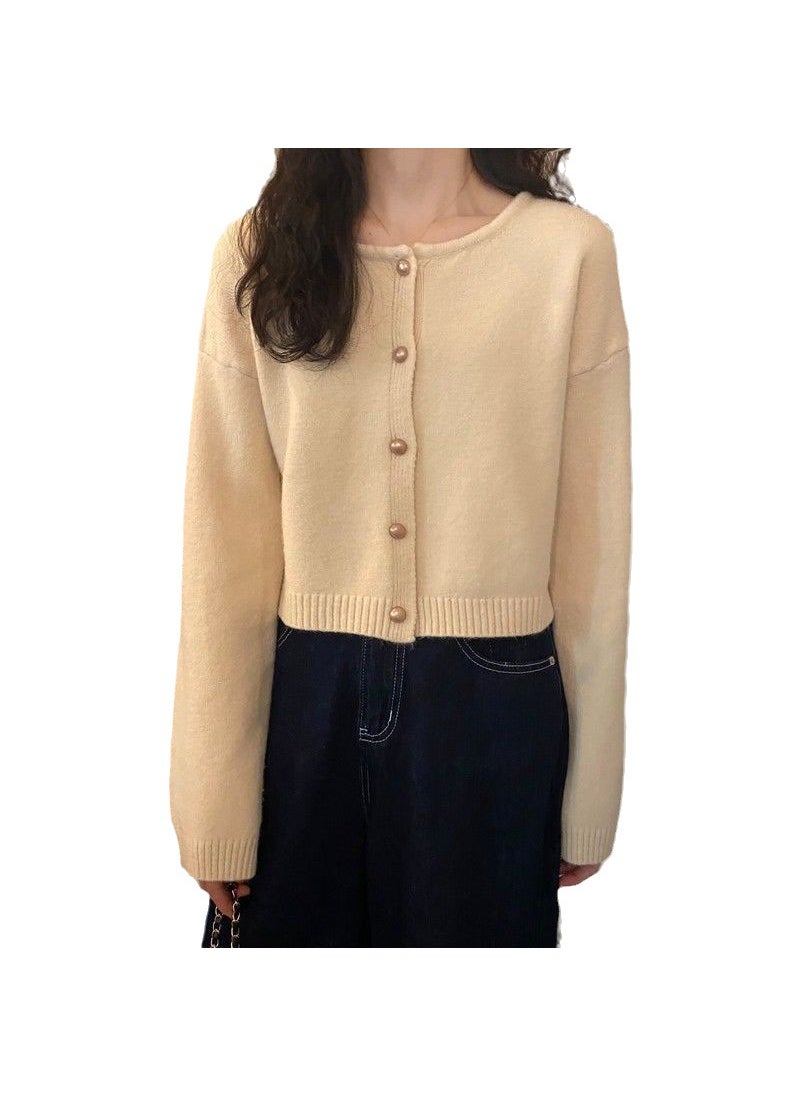 2023 Spring Autumn Casual Cropped Cardigan Candy Colors Apricot