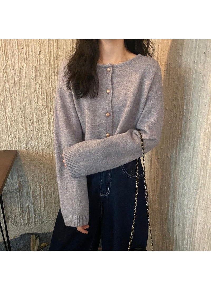 2023 Spring Autumn Casual Cropped Cardigan Candy Colors Apricot