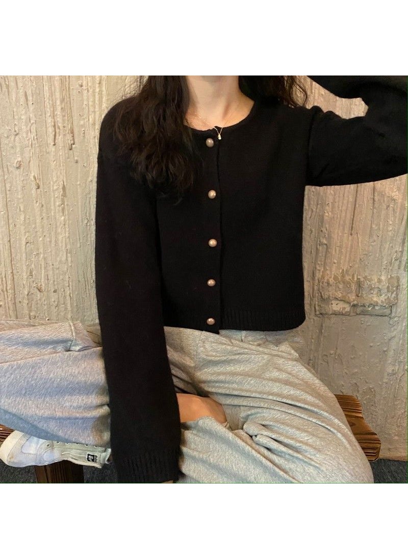 2023 Spring Autumn Casual Cropped Cardigan Candy Colors Black