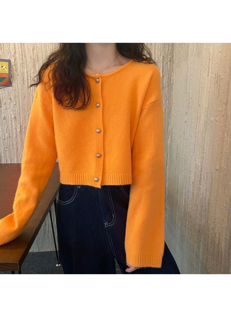 2023 Spring Autumn Casual Cropped Cardigan Candy Colors Orange