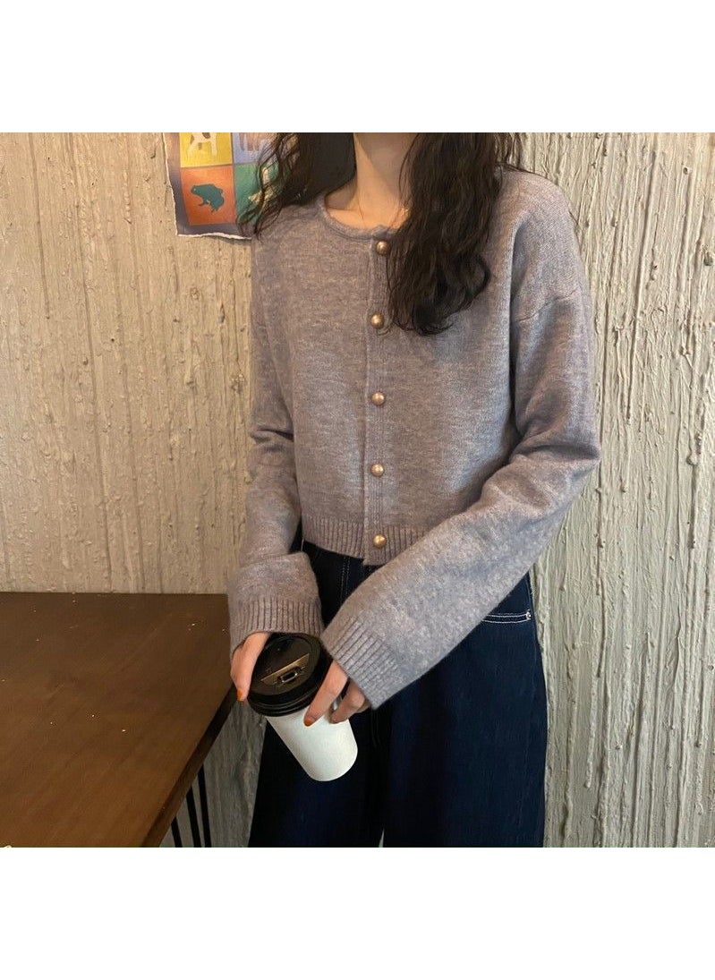 2023 Spring Autumn Casual Cropped Cardigan Candy Colors Rose Red