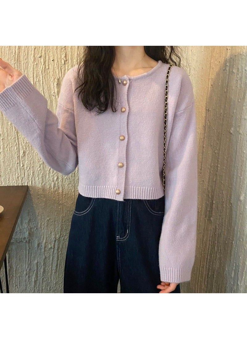 2023 Spring Autumn Casual Cropped Cardigan Candy Colors Purple