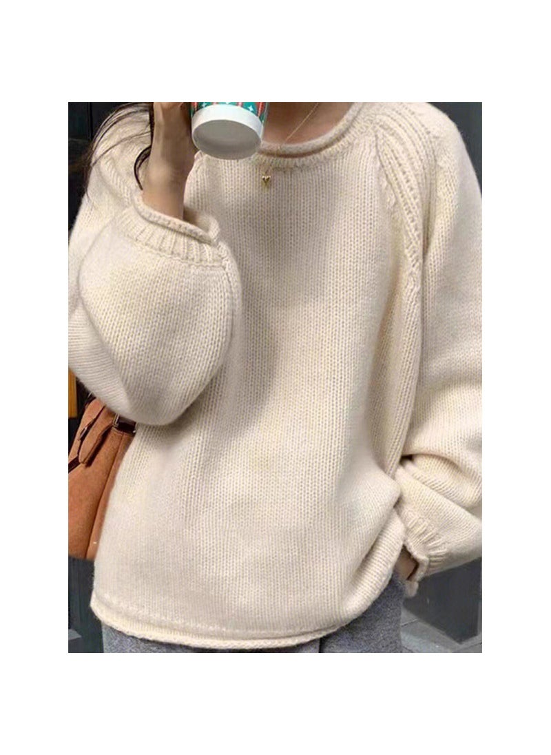 Korean Curl-Edge Chunky Knit Sweater Womens Loose Autumn Orange