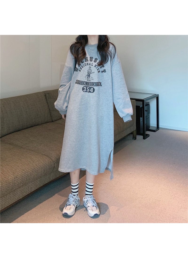 2023 Plus-Size Long Sleeve Sweater Dress Gray