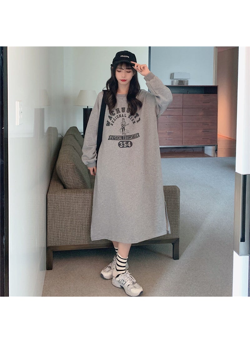 2023 Plus-Size Long Sleeve Sweater Dress Gray