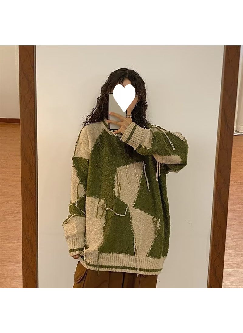 2026 Lazy Knit Sweater Women Retro Loose Pull-over Green