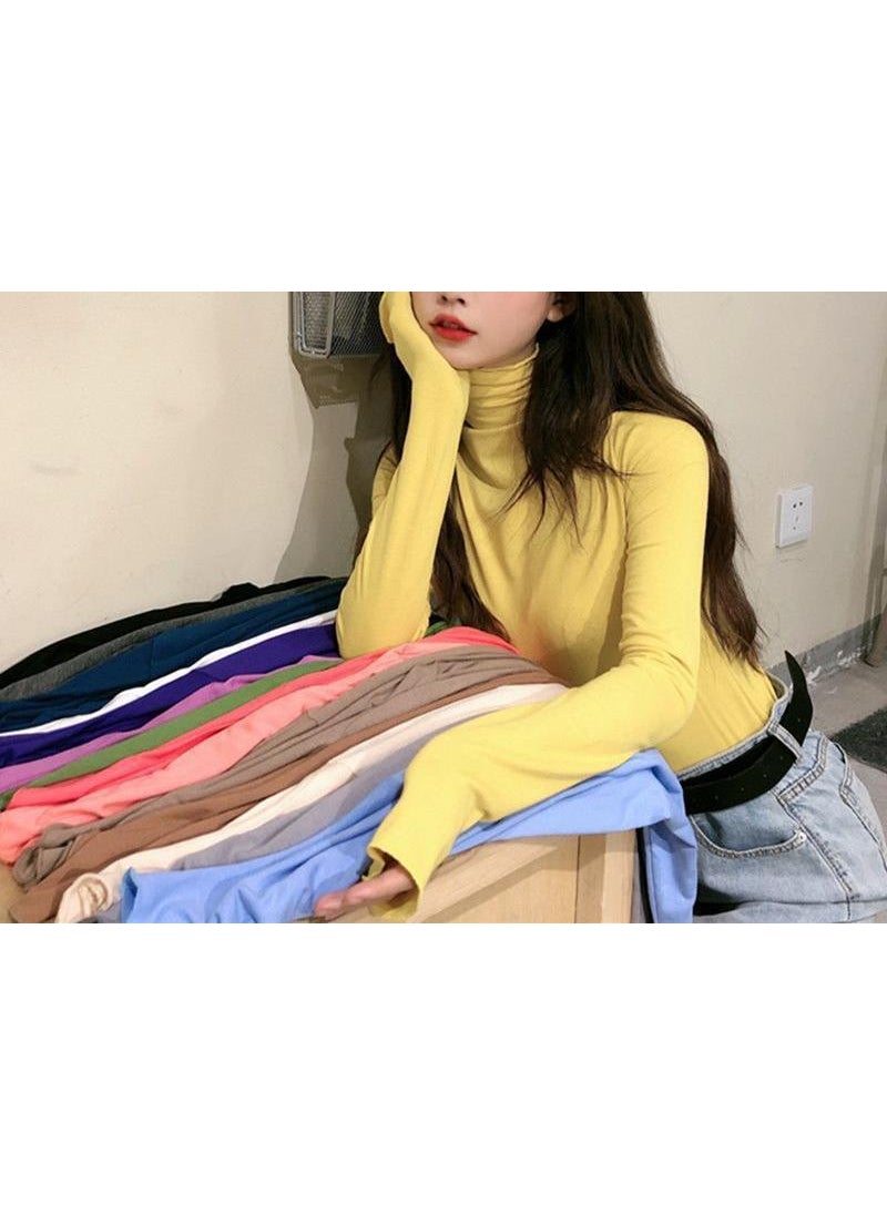 High Neck Long Sleeve Slim Fit Fashion Top Apricot