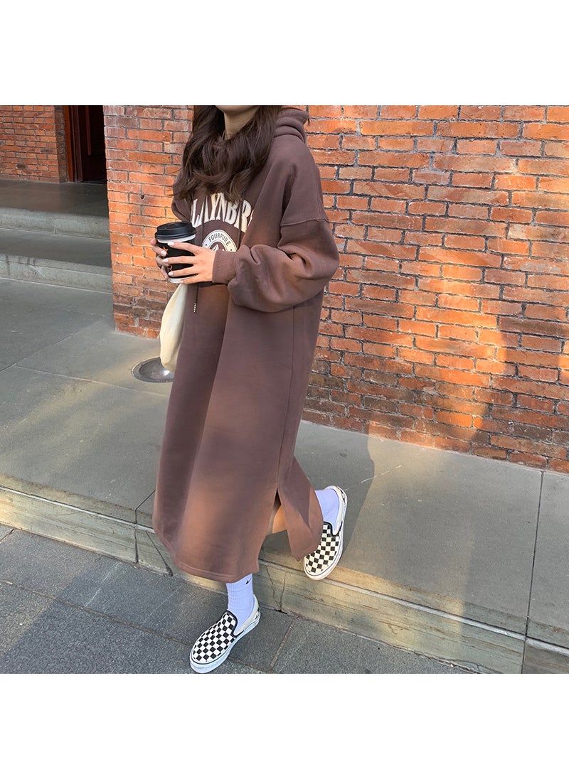 Harajuku Style Striped Sweater Dress Womens Winter Oversized Brown