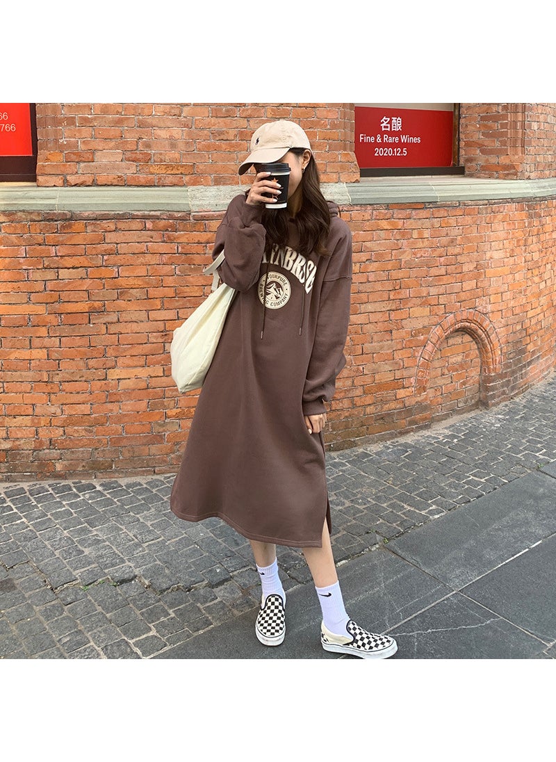 Harajuku Style Striped Sweater Dress Womens Winter Oversized Brown