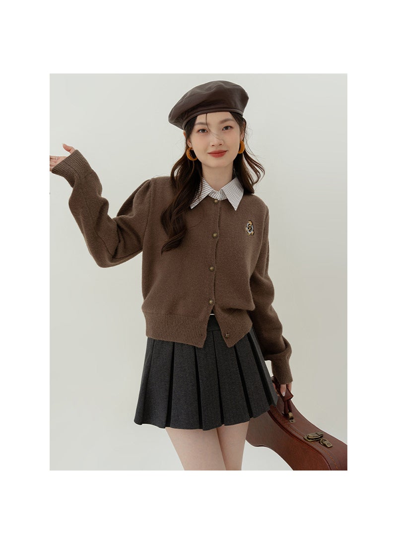 2024 Faux Two-Piece Polo Knit Cardigan 2088 Curry