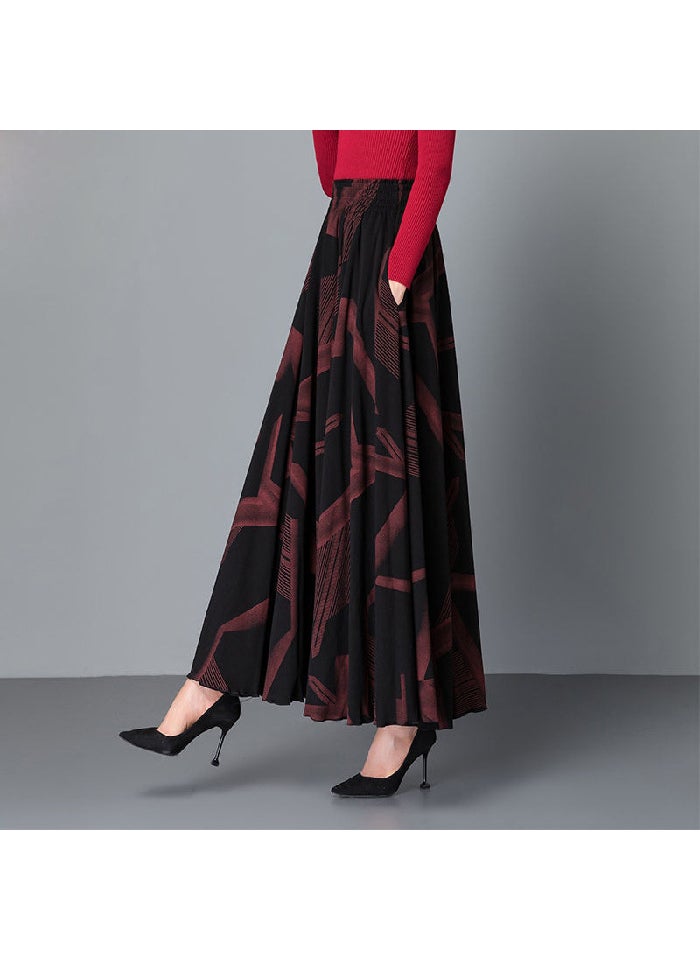 Summer Floral A-Line Long Skirt with Slit for Women Red