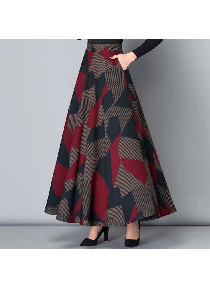 Summer Floral A-Line Long Skirt with Slit for Women Diamond Red