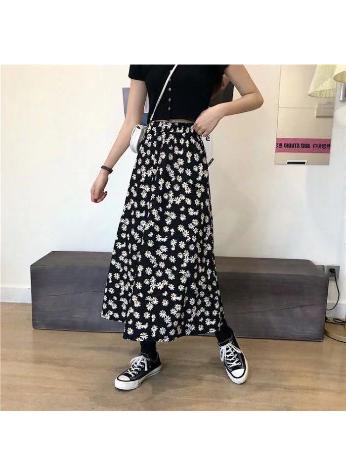 Fresh Daisy Print A-Line Midi Skirt for Women Summer Skirt