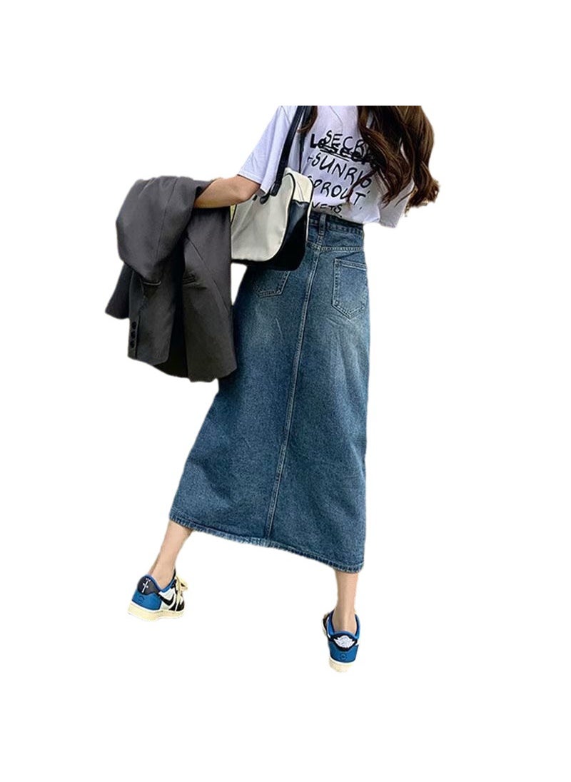 High Waist Slit Denim Midi Skirt Summer 2023 Blue