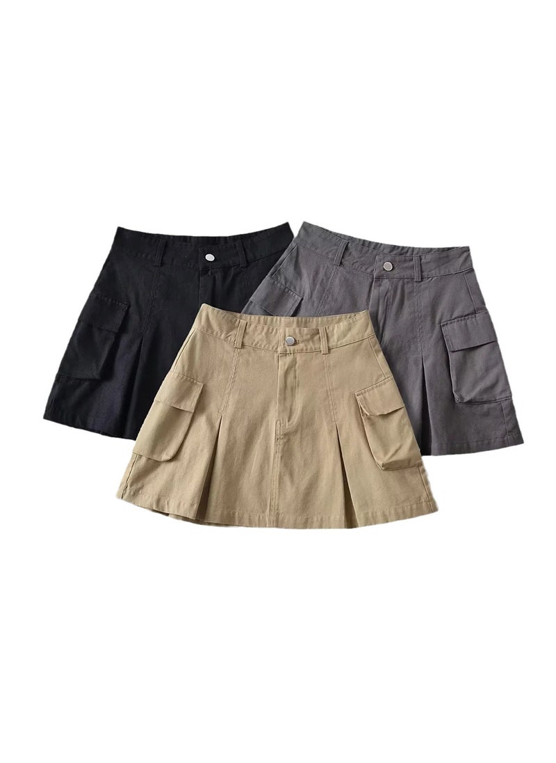 Pleated Skirt Anti-Exposure Sweet Age-Reducing Womens Mini Gray