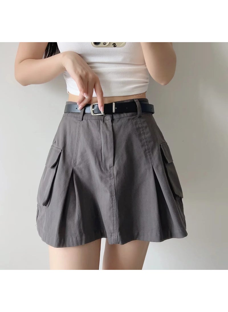 Pleated Skirt Anti-Exposure Sweet Age-Reducing Womens Mini Gray