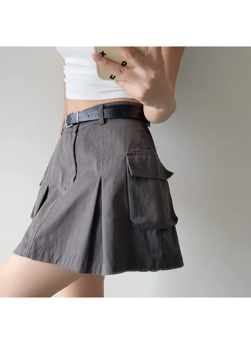 Pleated Skirt Anti-Exposure Sweet Age-Reducing Womens Mini Gray