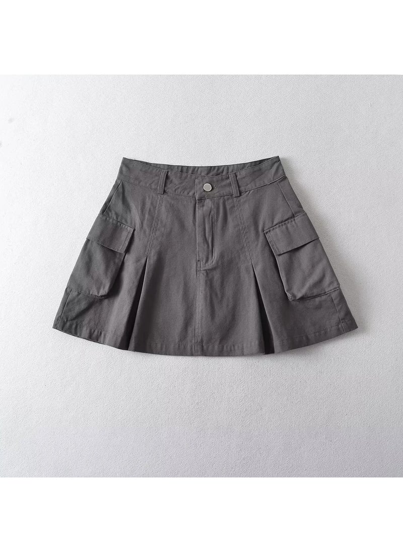 Pleated Skirt Anti-Exposure Sweet Age-Reducing Womens Mini Gray