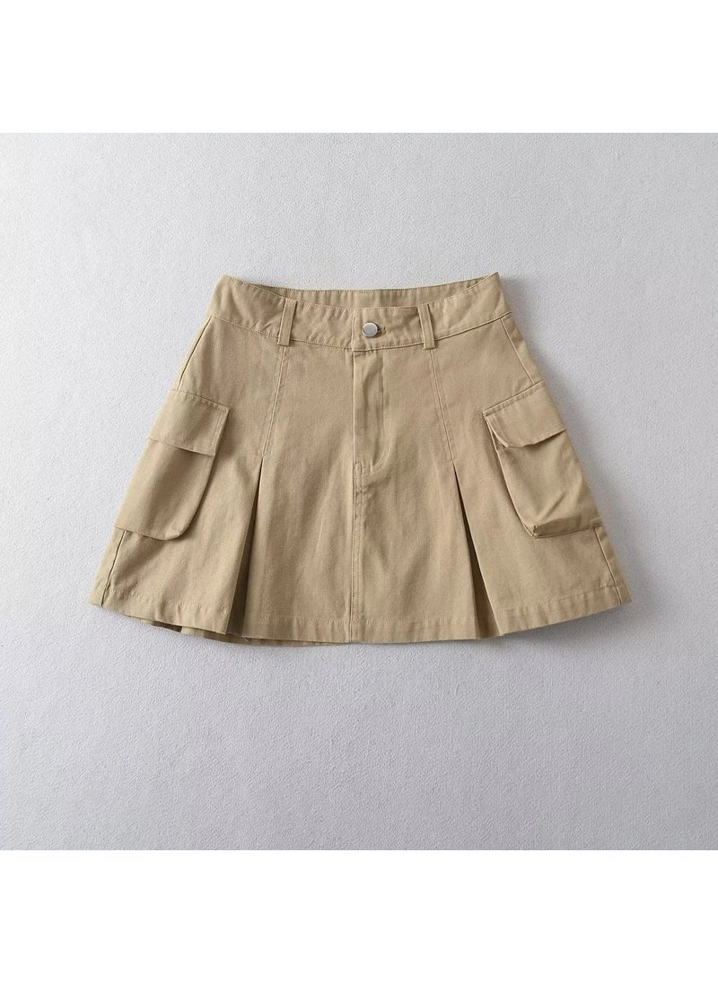 Pleated Skirt Anti-Exposure Sweet Age-Reducing Womens Mini Apricot