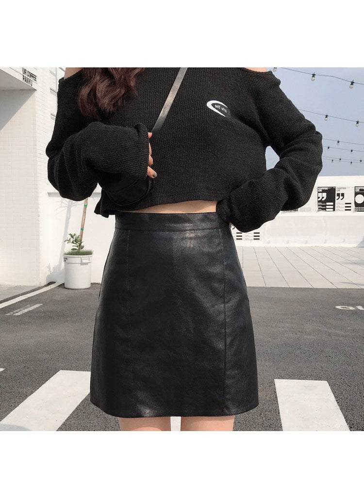 2023 Plus Size A-Line Leather Skirt Brown