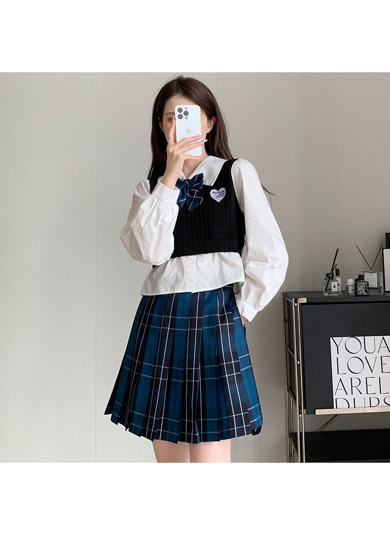 Japanese Style Blue Plaid Pleated Skirt Light blue