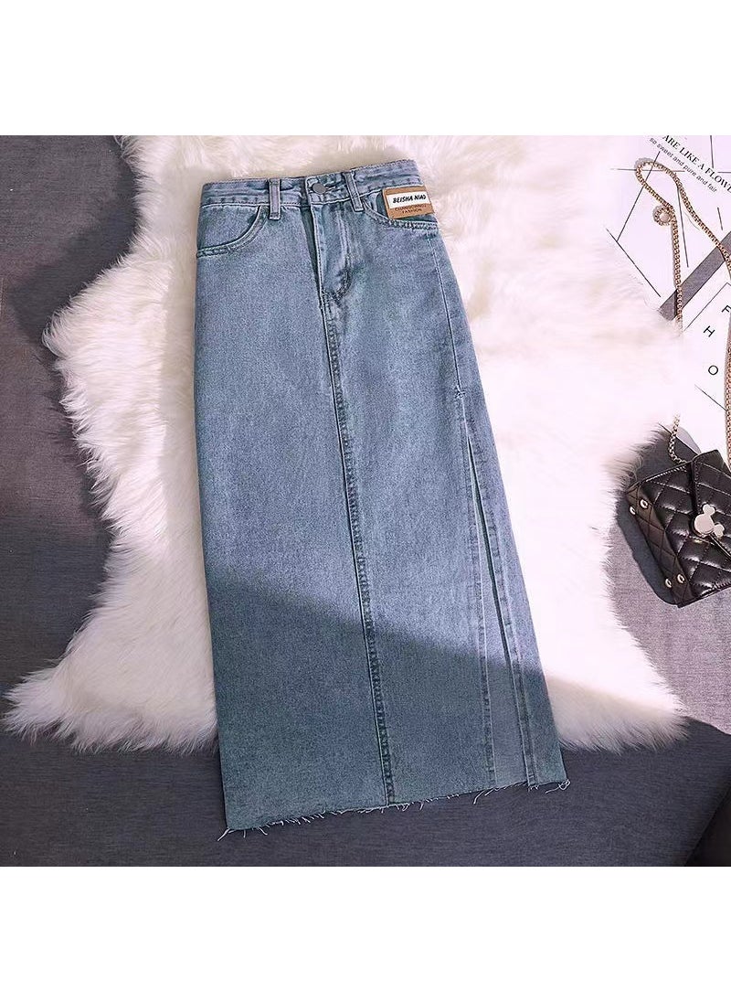 2023 High Waist Midi A-line Denim Skirt Black