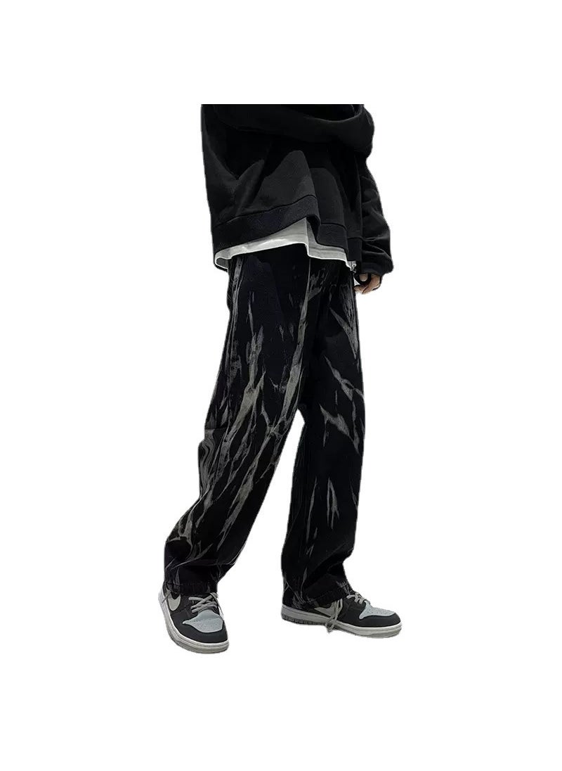 Retro High Street Tie-Dye Denim Jeans for Men Black