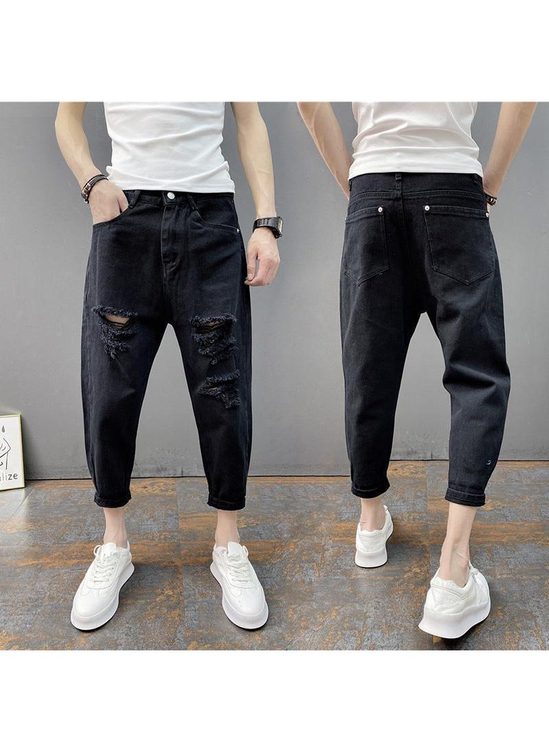 2023 Mens Ripped Skinny Jeans Korean Fashion Black