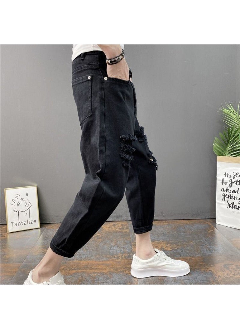 2023 Mens Ripped Skinny Jeans Korean Fashion Black