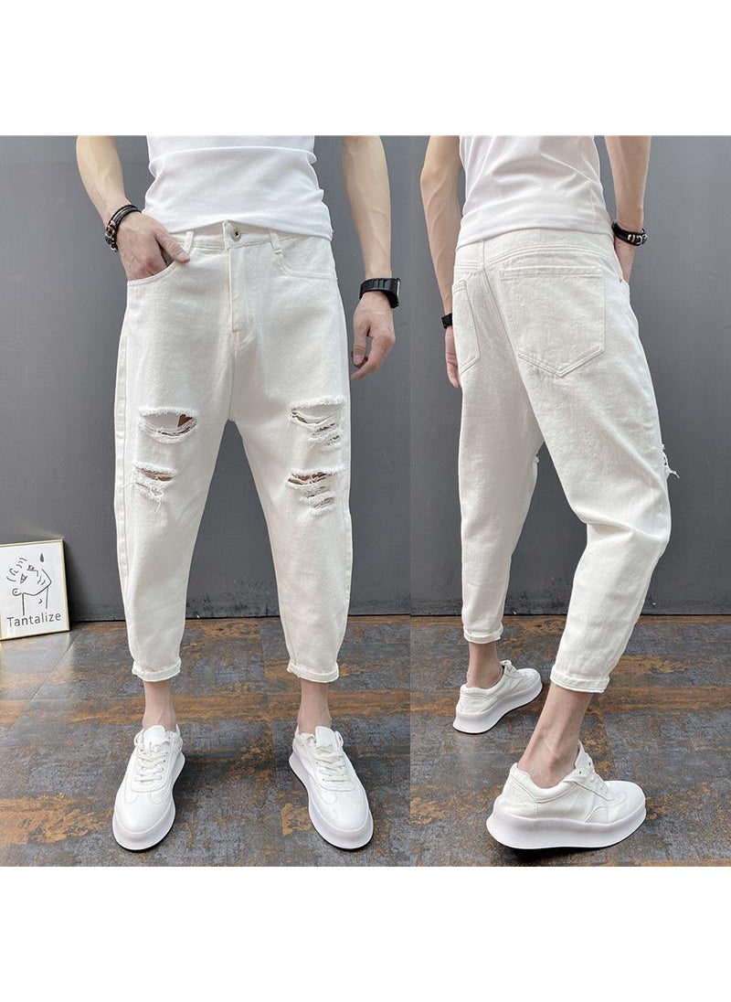 2023 Mens Ripped Skinny Jeans Korean Fashion Black