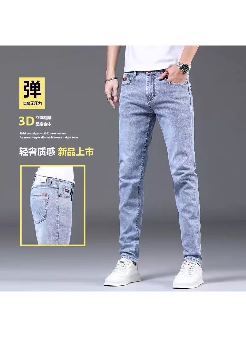 Mens Summer Lightweight Loose Straight Jeans 2023 Blue