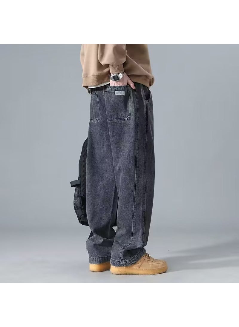 Mens Casual Loose Straight Denim Jeans for Summer Black