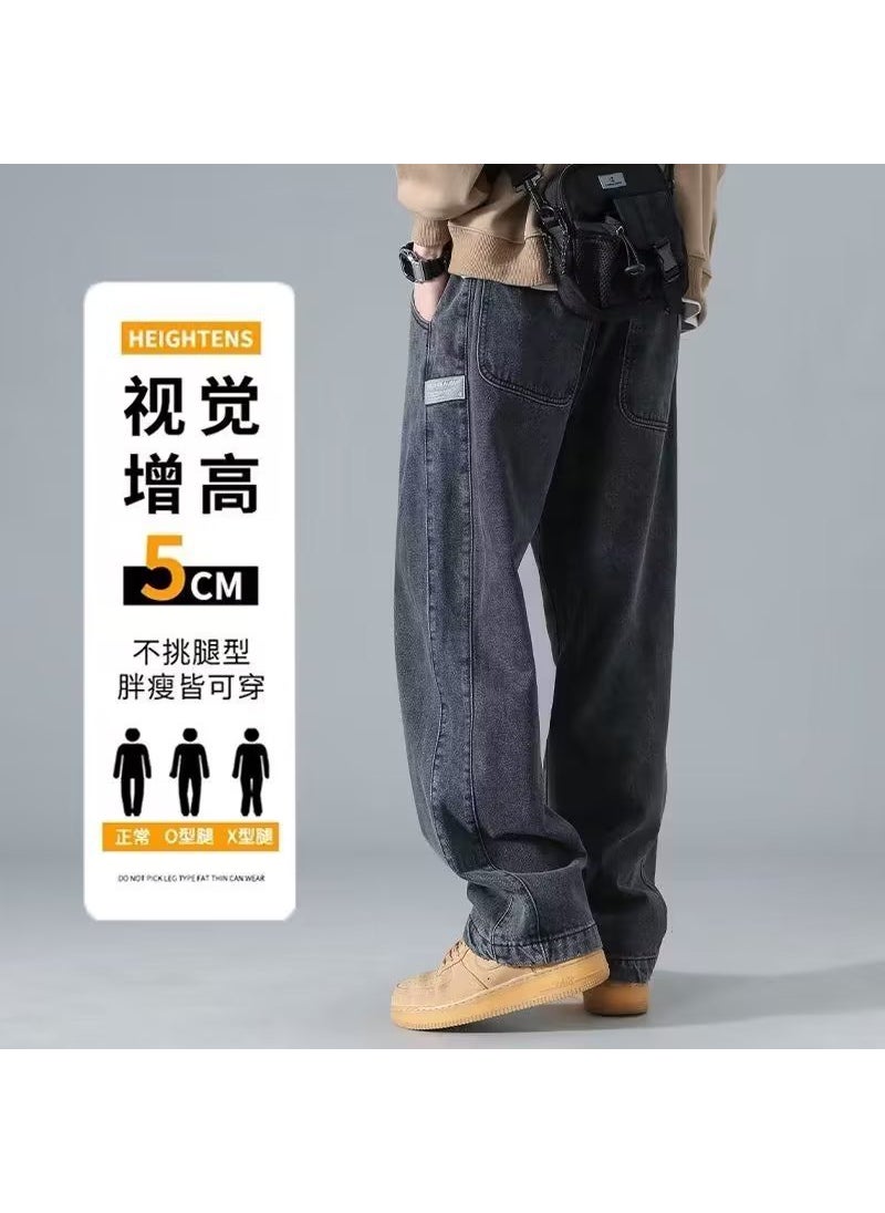 Mens Casual Loose Straight Denim Jeans for Summer Black