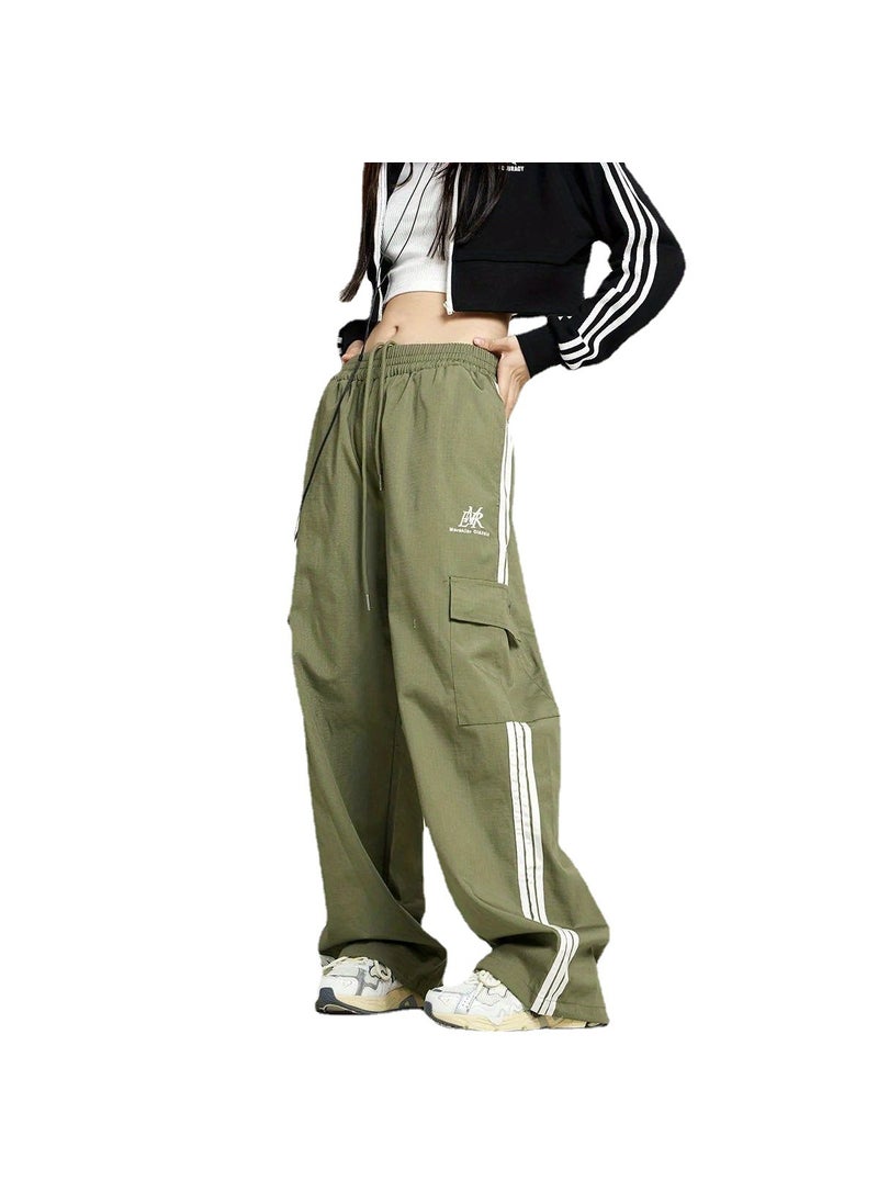 Unisex Retro Stripe Sports Sweatpants Loose Fit Green