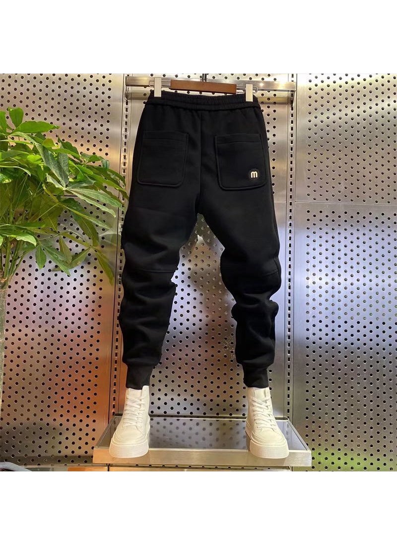 Mens Casual Pants Slim Fit Joggers Autumn Winter Black