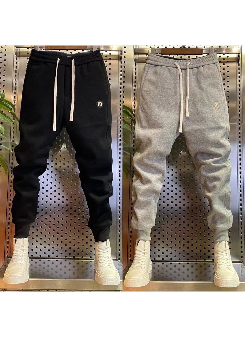 Mens Casual Pants Slim Fit Joggers Autumn Winter Black