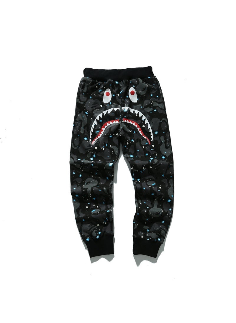 Japanese Street Style Shark Glow Camo Joggers for Men Starry sky