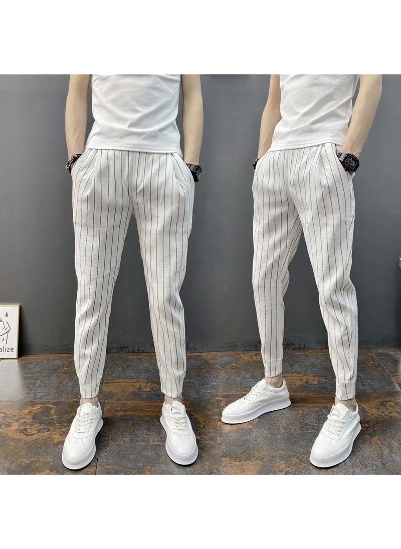 Summer Slim Striped Joggers for Men White