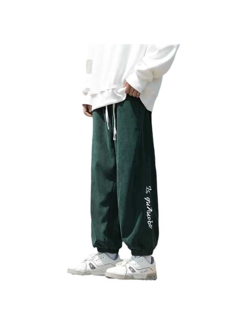 Casual Embroidered Letter Joggers Unisex Green