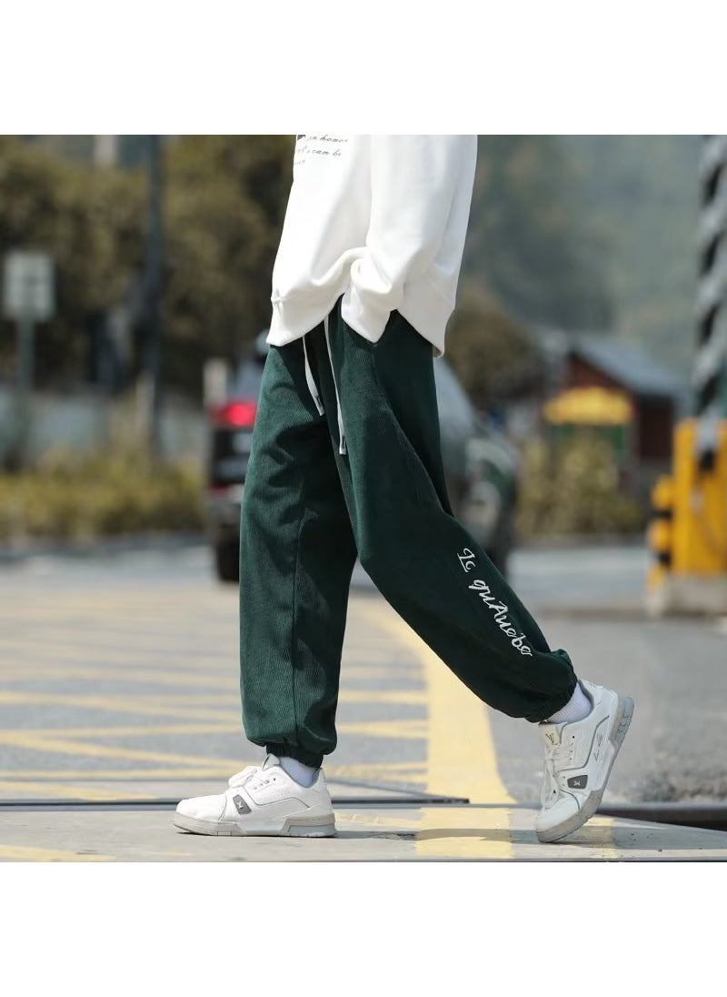 Casual Embroidered Letter Joggers Unisex Green